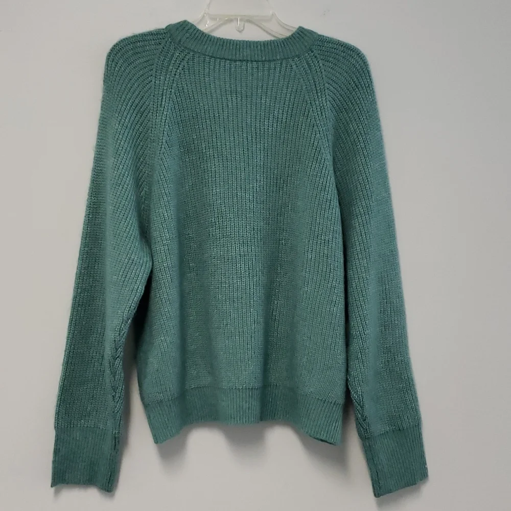Slouchy Teal Knit Pullover‎ Sweater With Front Cut-outs Casual Unique Size XL